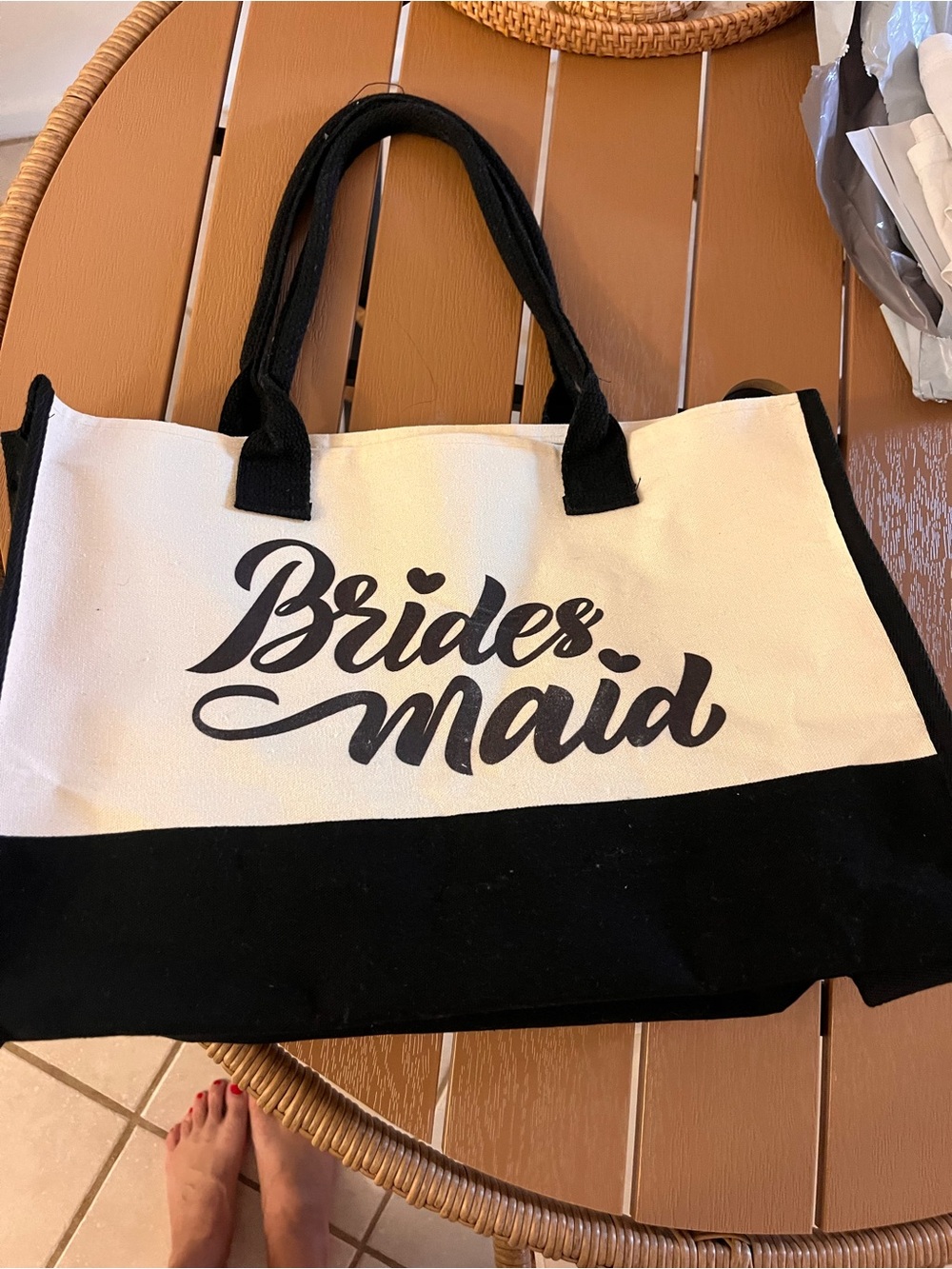 Bridesmaid Canvas Tote Bag in Black and Cream
